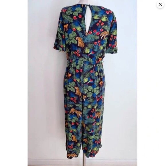 Sugarhill Brighton Jungle Floral Tiger Monkey Wrap Front Cropped Jumpsuit US 6 - Picture 7 of 10